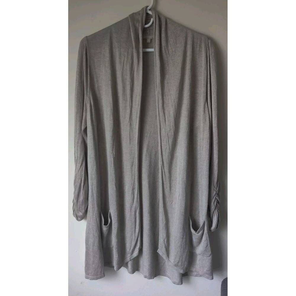 Joan Vass Studio Tan/Brown‎ Lightweight Open Cardigan Sweater Size L **See Pics